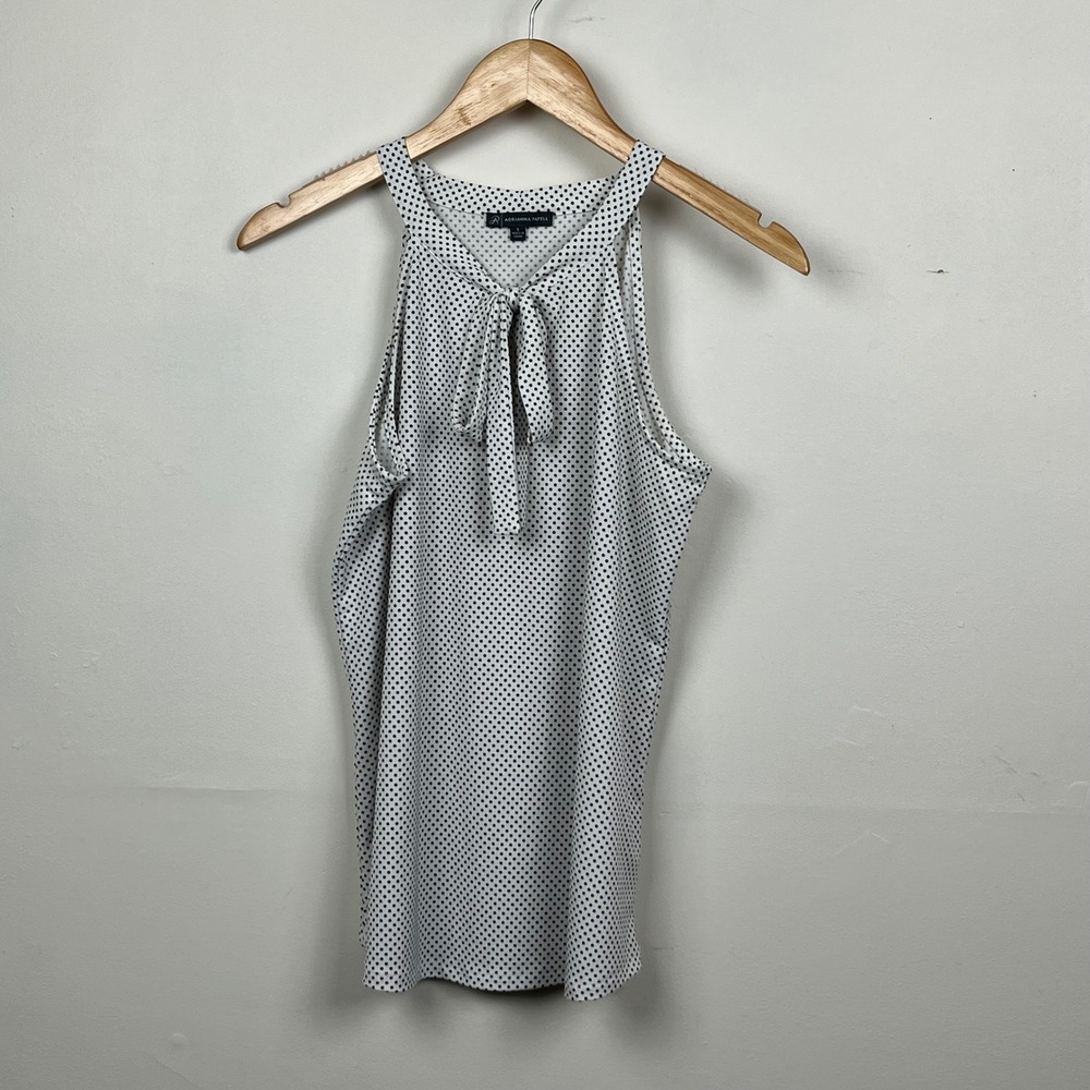 Adrianna Papell Tie Neck Halter Top S White Polka Dot Corporate Chic Minimalist